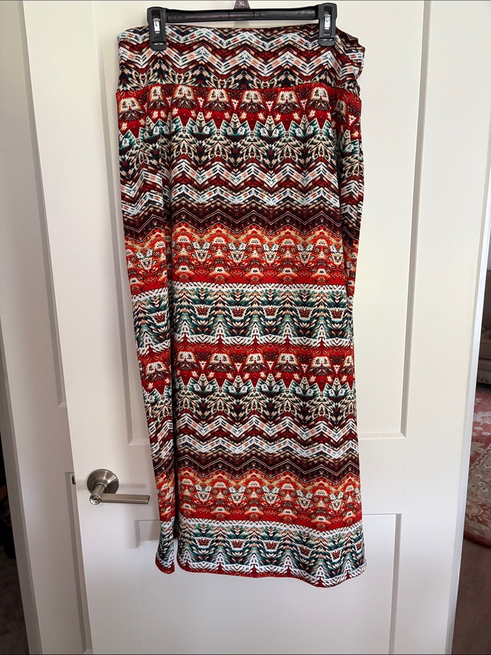 Red and Teal Tribal Print Maxi Skirt